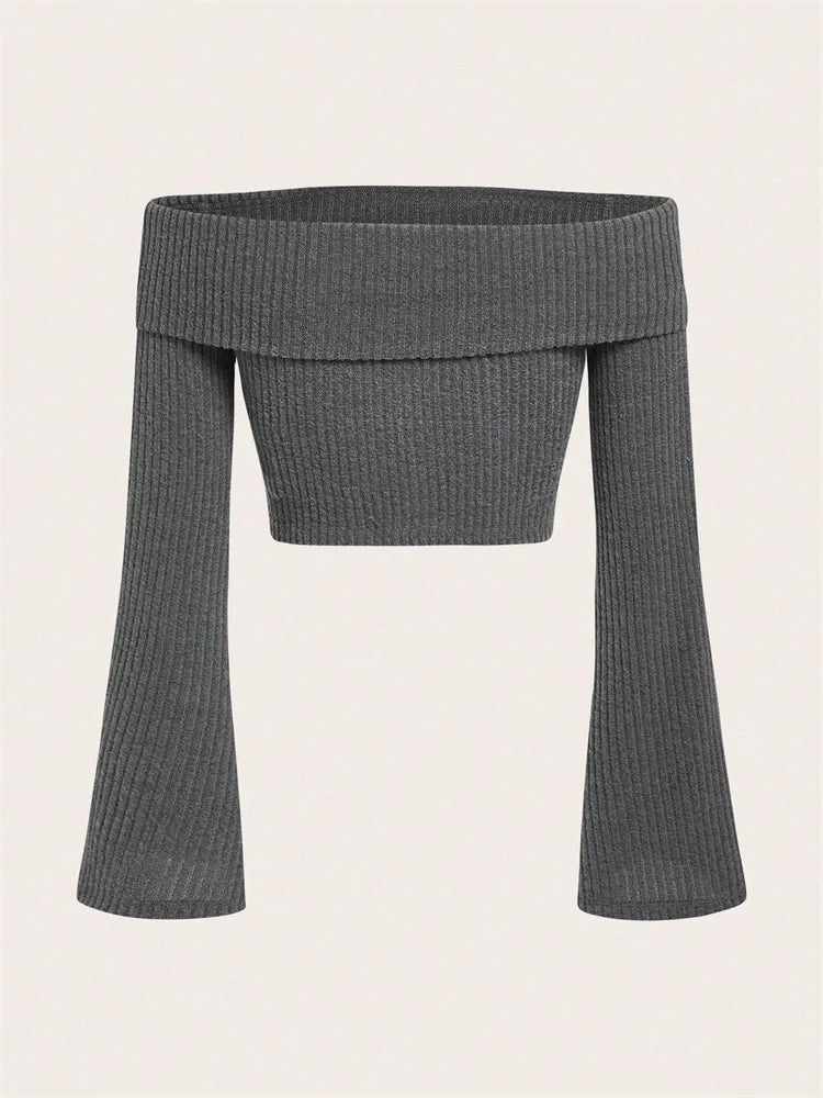 Rib Elegance Off-Shoulder Knit