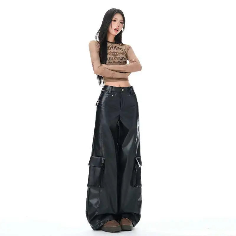 Nightfall Wide-Leg Cargo Leather Pants