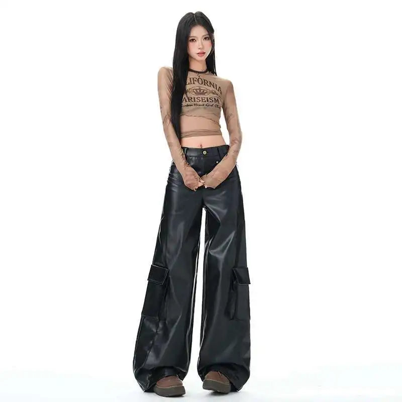Nightfall Wide-Leg Cargo Leather Pants