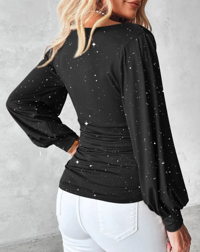 Rotes Glitzer-Drapé-Shirt