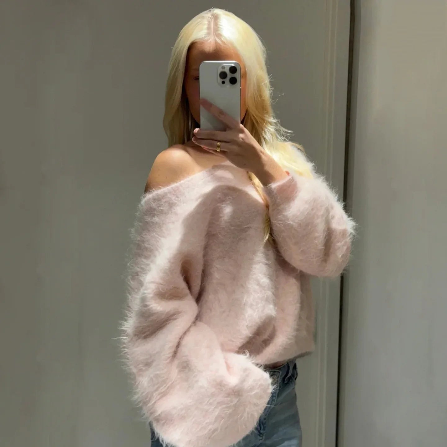 Soft Aura Off-Shoulder Knit Sweater