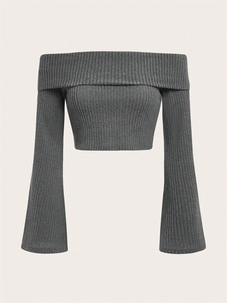 Rib Elegance Off-Shoulder Knit