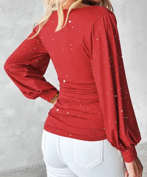 Rotes Glitzer-Drapé-Shirt