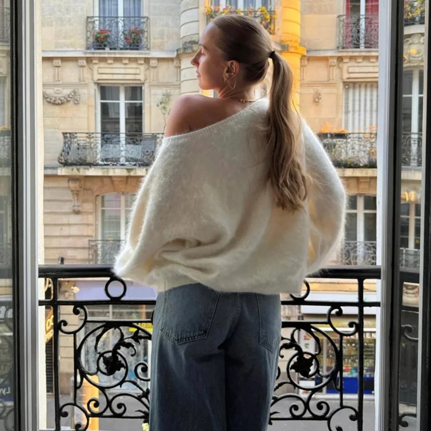 Soft Aura Off-Shoulder Knit Sweater