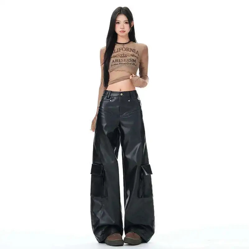 Nightfall Wide-Leg Cargo Leather Pants