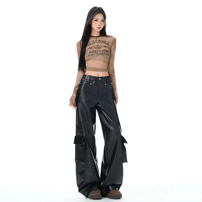 Nightfall Wide-Leg Cargo Leather Pants