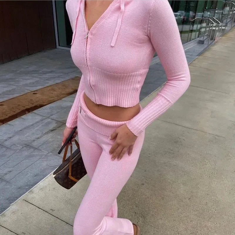 Blush Knit Zip Lounge Set